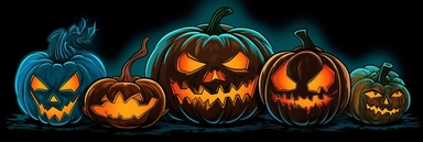 halloween pumpkins vector vector clip art, collection of free halloween pumpkin, in the style of black background, tasteful use of negative space, hellish background, caricature faces, light black and orange, light sky-blue and dark orange
