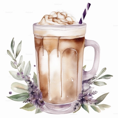 iced lavander london fog latte, watercolour, pretty, floral, clipart
