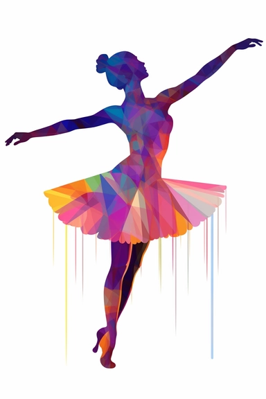 Colorful Simplistic Ballerina clip art of One Female Dancer. Elegant Sophisticated Image depicting happy female dancer concentrating. No rouge faces. Each element of the Design is to be individual and totally separated and isolated on White Background, 2d Vector Clip Art for use in other designs