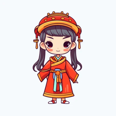 Clip art Chinese New Year costume, flat color, thick lines, cute cartoon white background 8k,--q3