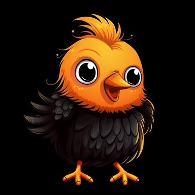 cute cartoon bird clipart, black background,--no cut off edges