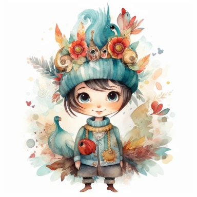 instagram influencer turkey, folk art, watercolor, clipart elements, kawaii, white background, dustin nguyen