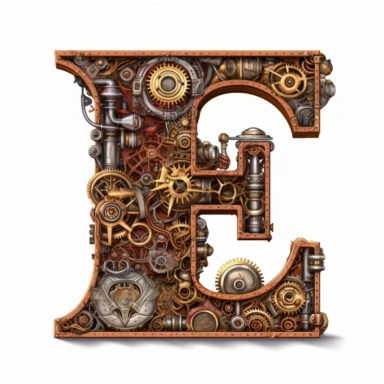 Steampunk style Letter E, clipart, white background