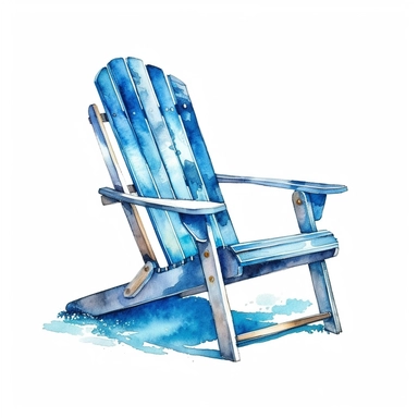 watercolor colorful clipart of a blue beach chair, hd, on white background
