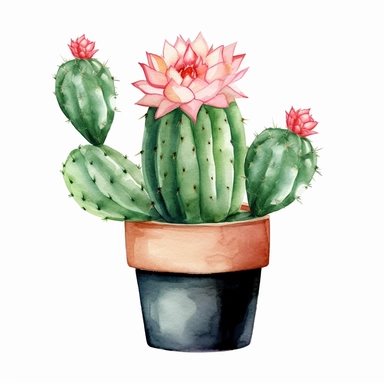 create a hand drawn watercolor clipart of a cactus, white background, 4k