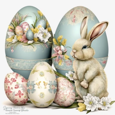 Easter Bunny and Eggs Clipart Design