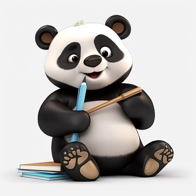 cute panda, student, happy and smiling, clipart, white background, no shadow