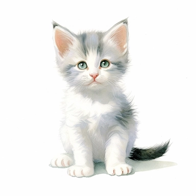 Cute - french style a farm kitten smiling clipart, happy kitten, happy facial expression, 1960, in the style of realistic watercolors, childlike innocence and charm, adorable eyes, rosy cheeks, shy posture, feminine sensibilities, realistic drawing in storybook illustration, pencil drawing by Angela Barrett, Elsa Beskow 300 DPI, valentines day themed, white background