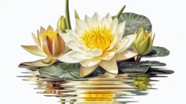 Yellow Water Lily Clipart Illustration PNG realistic photography, Higher coherence, Improved sharpness, accuracy, perfect look, perfect lighting, center of frame, ultra HD, 8k, Full body, OC renderer, sweet,sweet, dynamic background,(no unwanted borders or text artifacts)