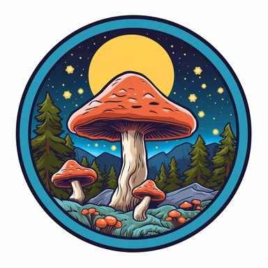 graphic bold, magic mushroom round logo, clipart, Colorado state flag colors