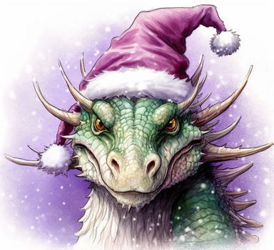 dragon christmas dragon in santa hat clipart, in the style of light violet and light green, coloristic intensity, old memecore, stan berenstain, depictions of animals, calculated, walter crane