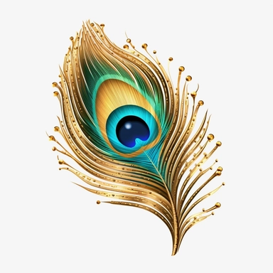 watercoor lack peacock feather with gold metalic detail clip art
