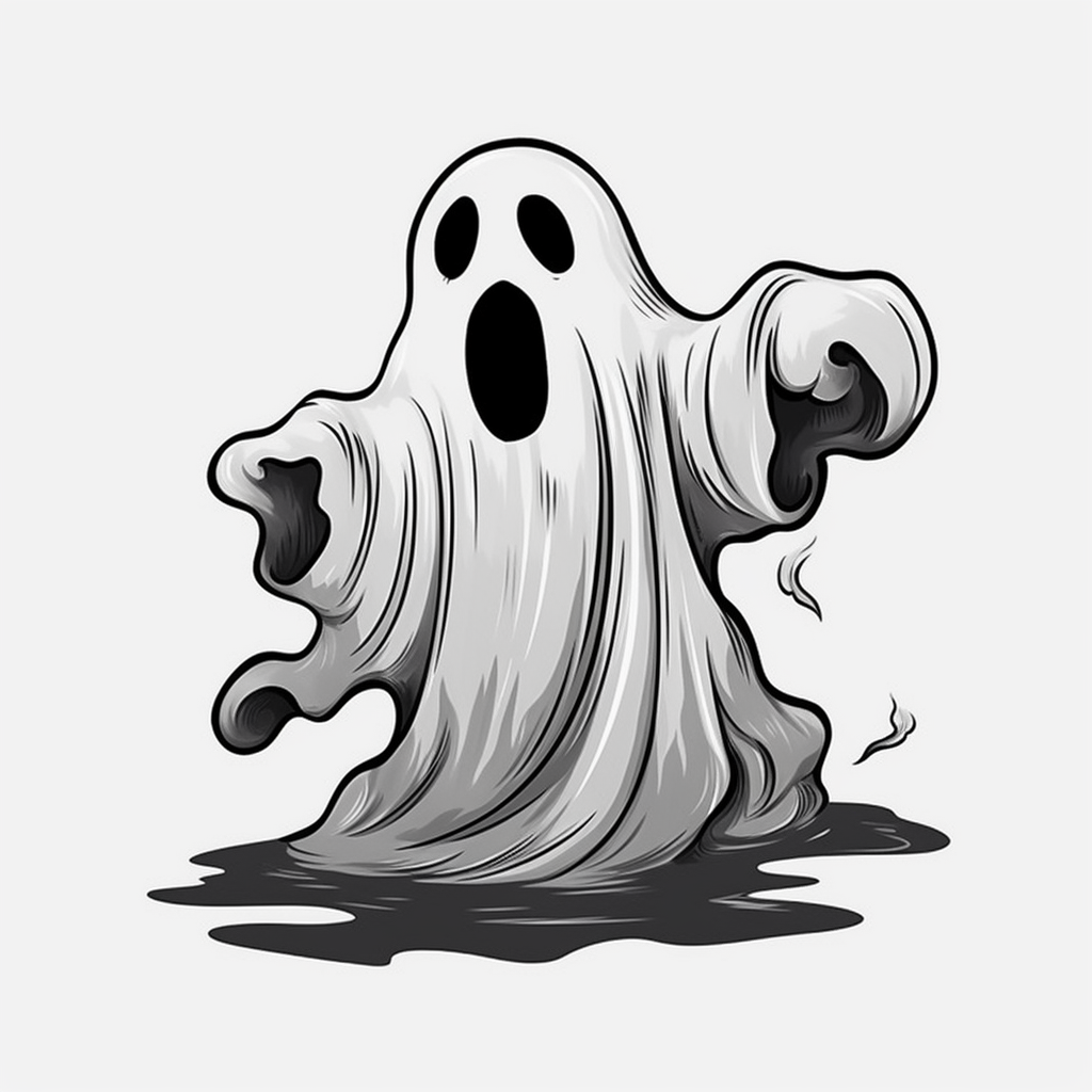 clipart, ghost graphic, cartoony, black vector print, white transparent ...