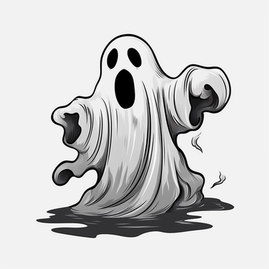clipart, ghost graphic, cartoony, black vector print, white transparent background