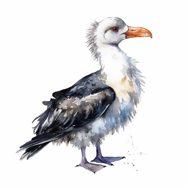 clip art, watercolours, one sea bird, beautiful, hand drawn, stunning, high quality, realisitic, just one sea bird, nothing else, white background no background