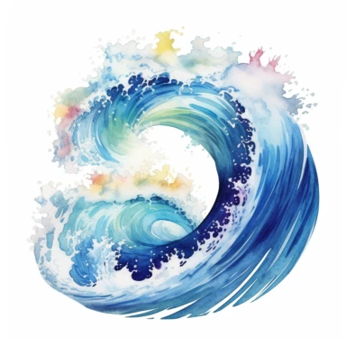 Let the vibrant hues of Watercolor Ocean Waves inspire your own creativity and artistic expression. clipart, on white background
