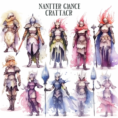 NPC fantasy guard, water color clipart sets, with white background