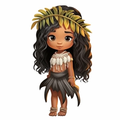 Chibi, cute, watercolor clipart of Maui from Moana in a black outfit, intricate details, vector, hyperrealistic, white background