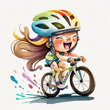 a watercolor painting of chibi Triathlete girl riding a triathlon bicycle, wearing bicycle helmet, wearing a triathlon gear, with athletic outfits, full body, smiling, both hands over the aerobars, Sport graphics, action clipart, 8k, watercolor, pastel colors, isolated on white background, 3d