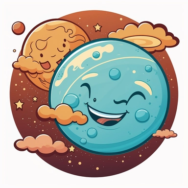 blue planet, is a blue gaz planet. With clouds and stars on a solar system drawing, cartoon, clipart style, vector style, comic.--c 0