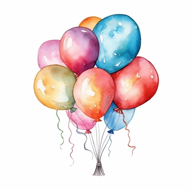 watercolor painting, a cute birthday balloon clipart, dicut clipart on white background