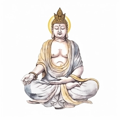 Buddha muscular meditating, watercolor style, clipart solid white background