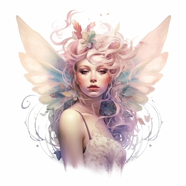 Fairy, clipart, intense white and deep pastel colors, dnd, watercolor, no background, isolated on a white background, self contained, well defined edges, by amy sol and magali villeneuve and susan bourdet and ross tran, spaced out, glowy, intricate, 8k