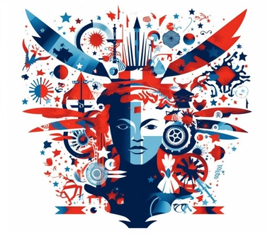 Create a bold and eye-catching clip art that showcases Freedom in patriotic colors, emphasizing the spirit of independence and liberty, white background, in the style of pictogram
