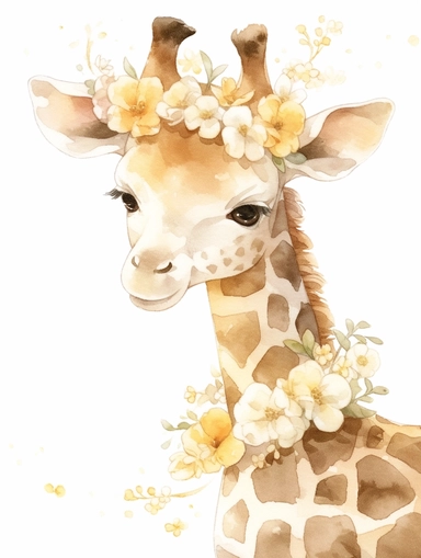 Whimsical boohoo light brown party safari animal clipart, giraffe, happy anime, cute baby giraffe, white background 2/ 5