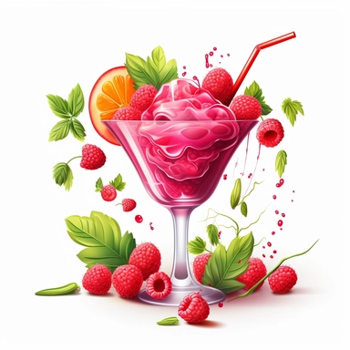 Sharp Illustration of a minimal Bramble Bash Cocktail clipart aginst white background, illustration style, vibrant colors, unreal engine 5, detailed illustration, high resolution, high quality, solid white background