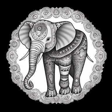 elephant side view mandala style to color, paint by numbers, head only, outline, coloring book, simplicity, illustration mandala clipart