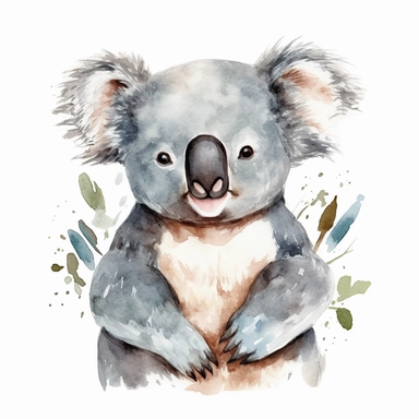A Happy koala smiling, standing up, watercolor painting, clipart, white background,