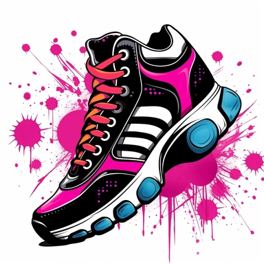 Super cool, funky, super cool Sneakers design clip art, , digital illustration, pink and black frequency,white background,--ar 2:3