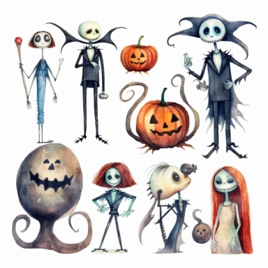 watercolor nightmare before christmas characters clipart