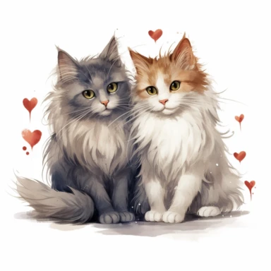 realistic love cats, clipart, white background, no text, no caption