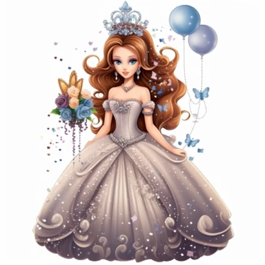 sublimation style, cute princess with large dress, clipart