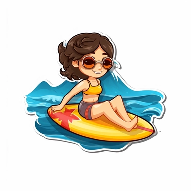 girl in the beach sticker, vector, clipart, without white border