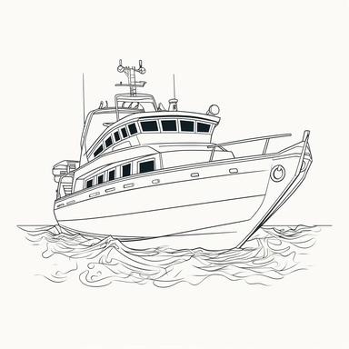 coloring page for kids of boat, white neutral background, clean line art, low details , 1,5px thick black lines, clipart
