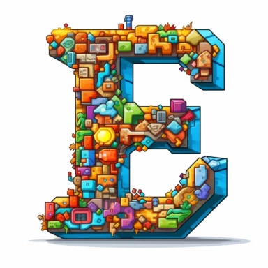 letter E clipart, 8 bit style, white background