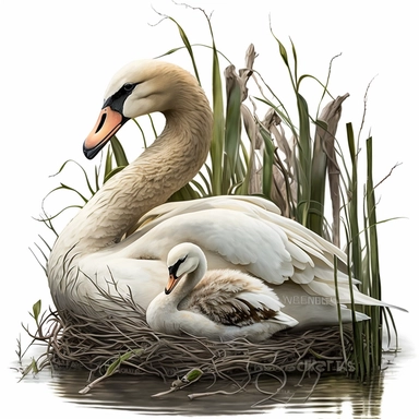 mama swan in his habitat clipart, white background