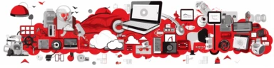 Clipart style images of communication products... namely internet, tv, phone, security, surveillace, and cloud services. Make them red on a white background with a red border