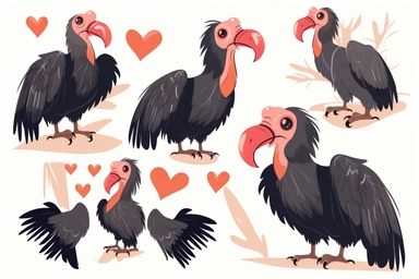 Cute California condor in valentine Day clipart, cartoon, white background,