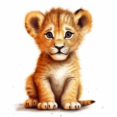 realistic cute baby lion illustration, isolated on white, clip art
