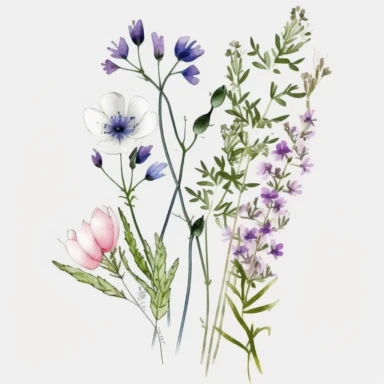very simple and minimalistic wild flowers clipart, watercolor wild flowers, individual, white background