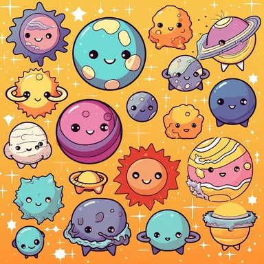 Solar system clipart commercial use, planets vector graphics, Space clipart, kawaii clip art