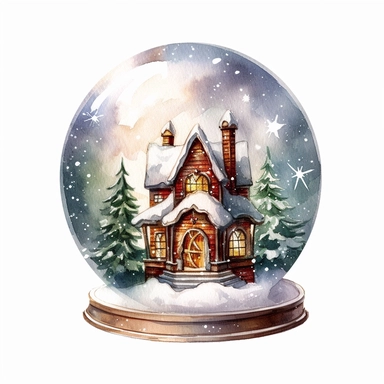 Christmas Snow Globe, watercolor, white background, clipart
