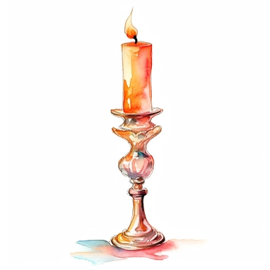 one single beautiful candlestick, watercolor, line art, Clipart, white background