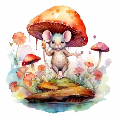 Whimsical Wonderland, clipart, cute mouse character, vibrant colours,Watercolor, Detailed, sweet, majestic, high resolition, isolated on a white background