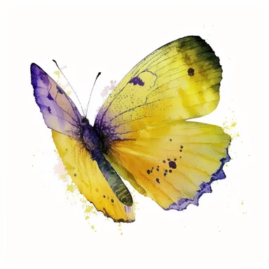 watercolor butterfly clipart, flying butterly, full yellow, bright color, no outlines, white background, no text