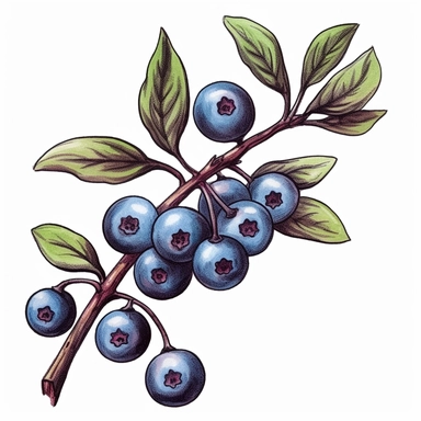 single blueberry clipart illustration, white background,